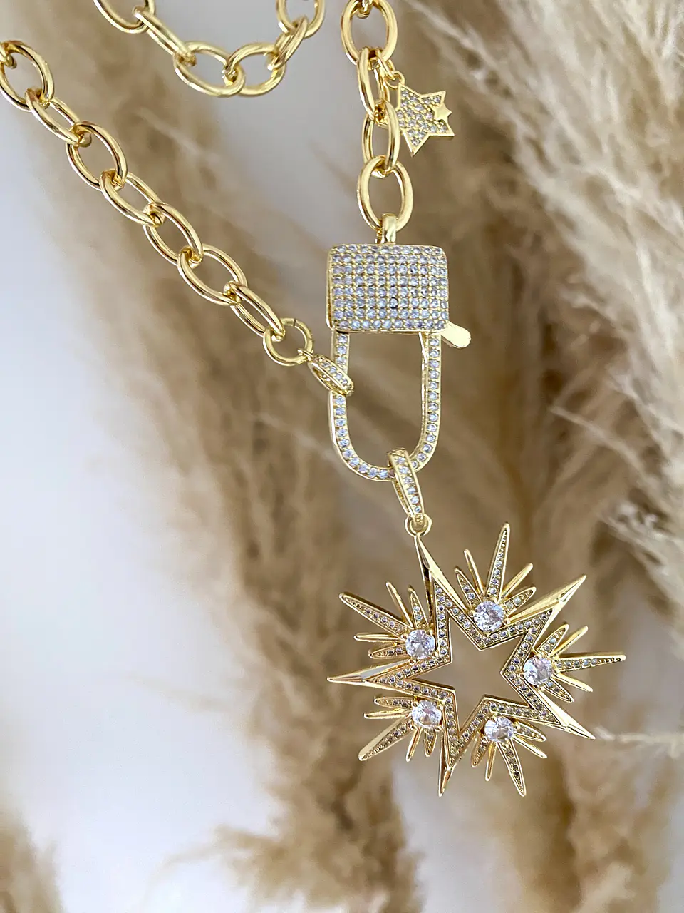 Collar Maxi Estrella 10 puntas Cristales + Broche Candado Luxury 5