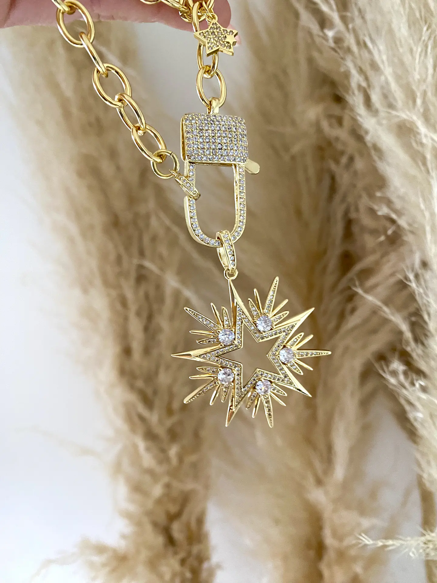 Collar Maxi Estrella 10 puntas Cristales + Broche Candado Luxury 6