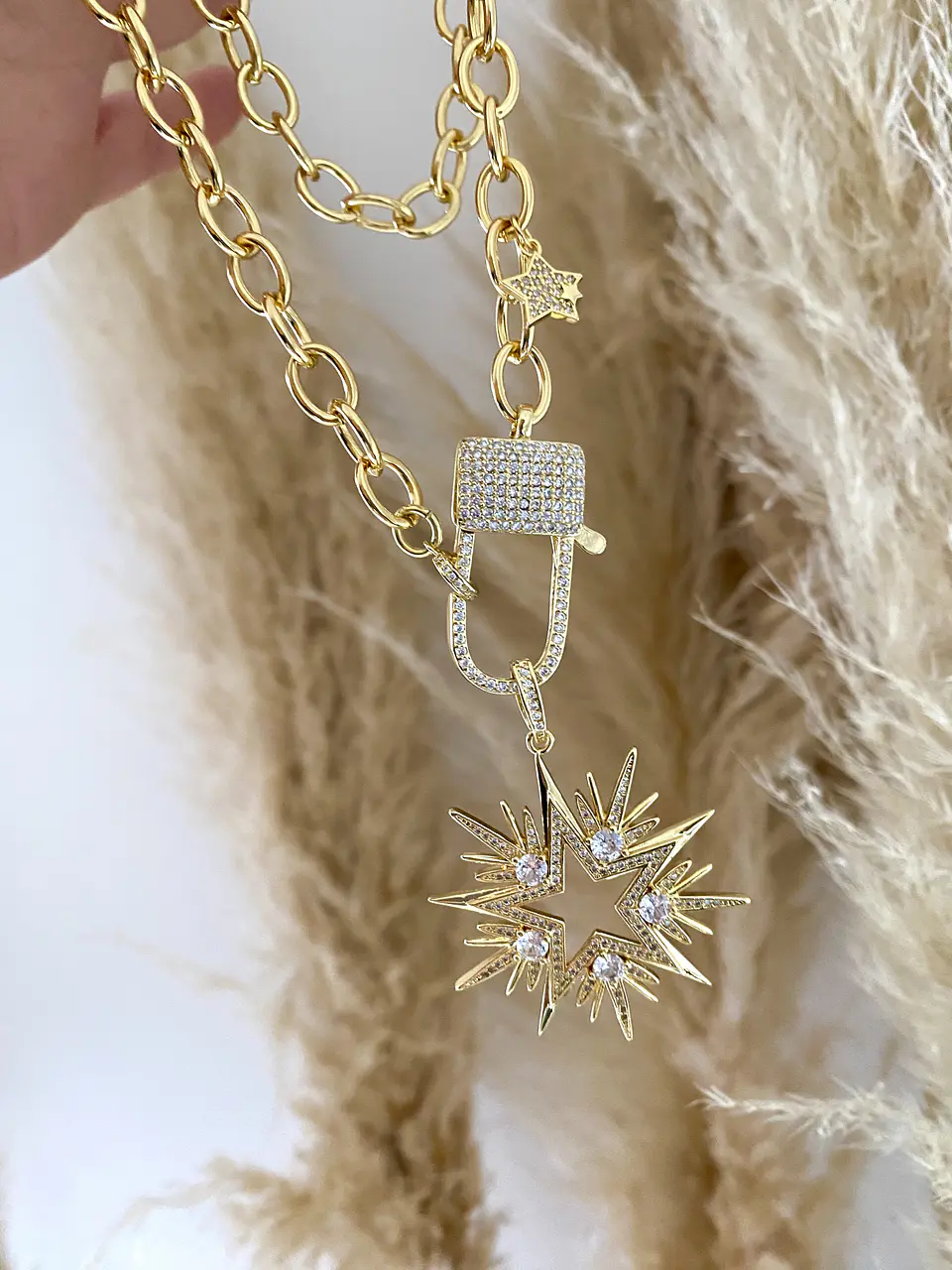 Collar Maxi Estrella 10 puntas Cristales + Broche Candado Luxury 3