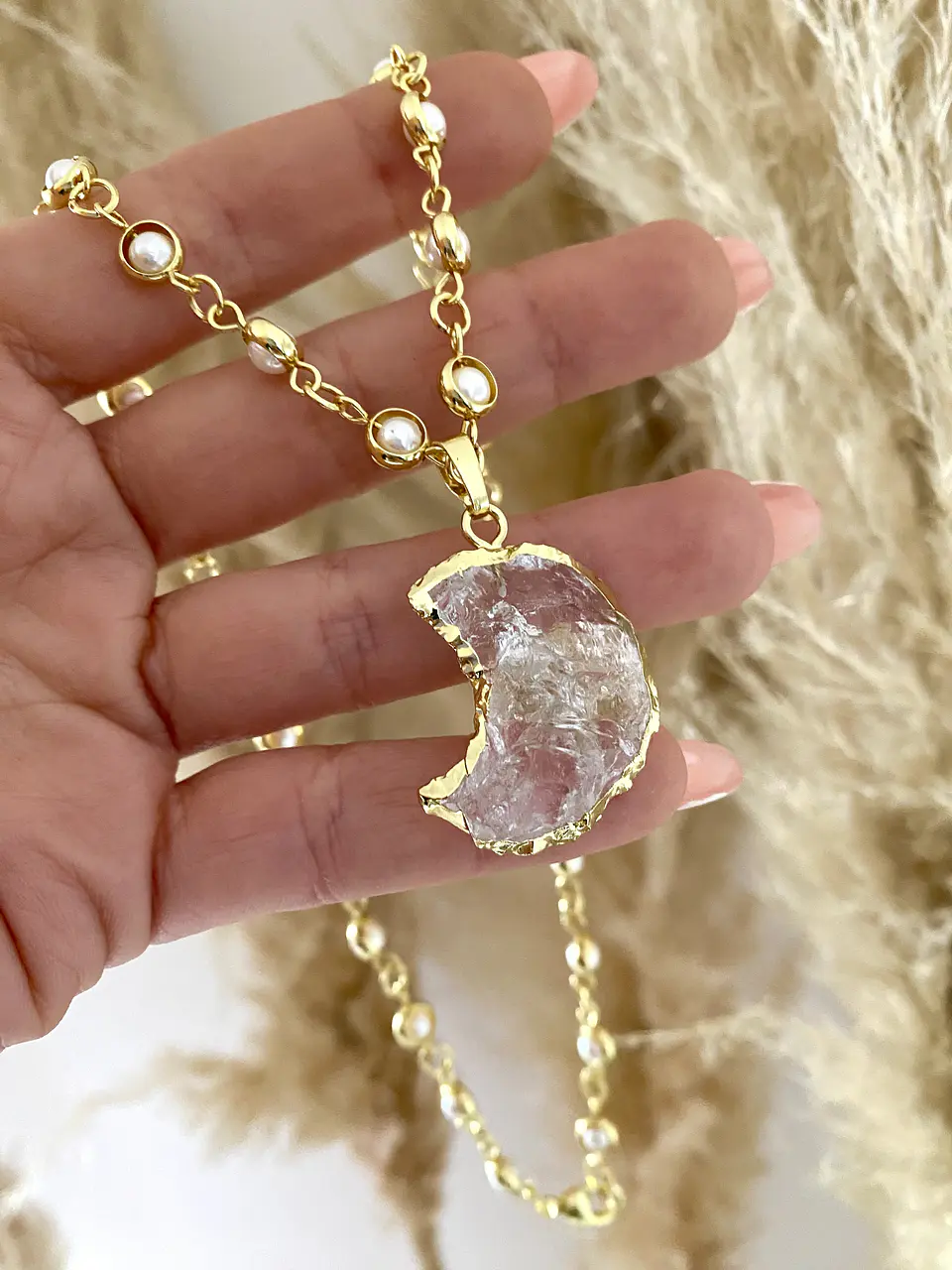 Collar Perlas Cristales dije Luna  1