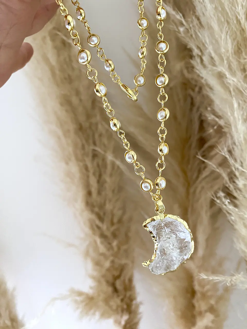 Collar Perlas Cristales dije Luna  2