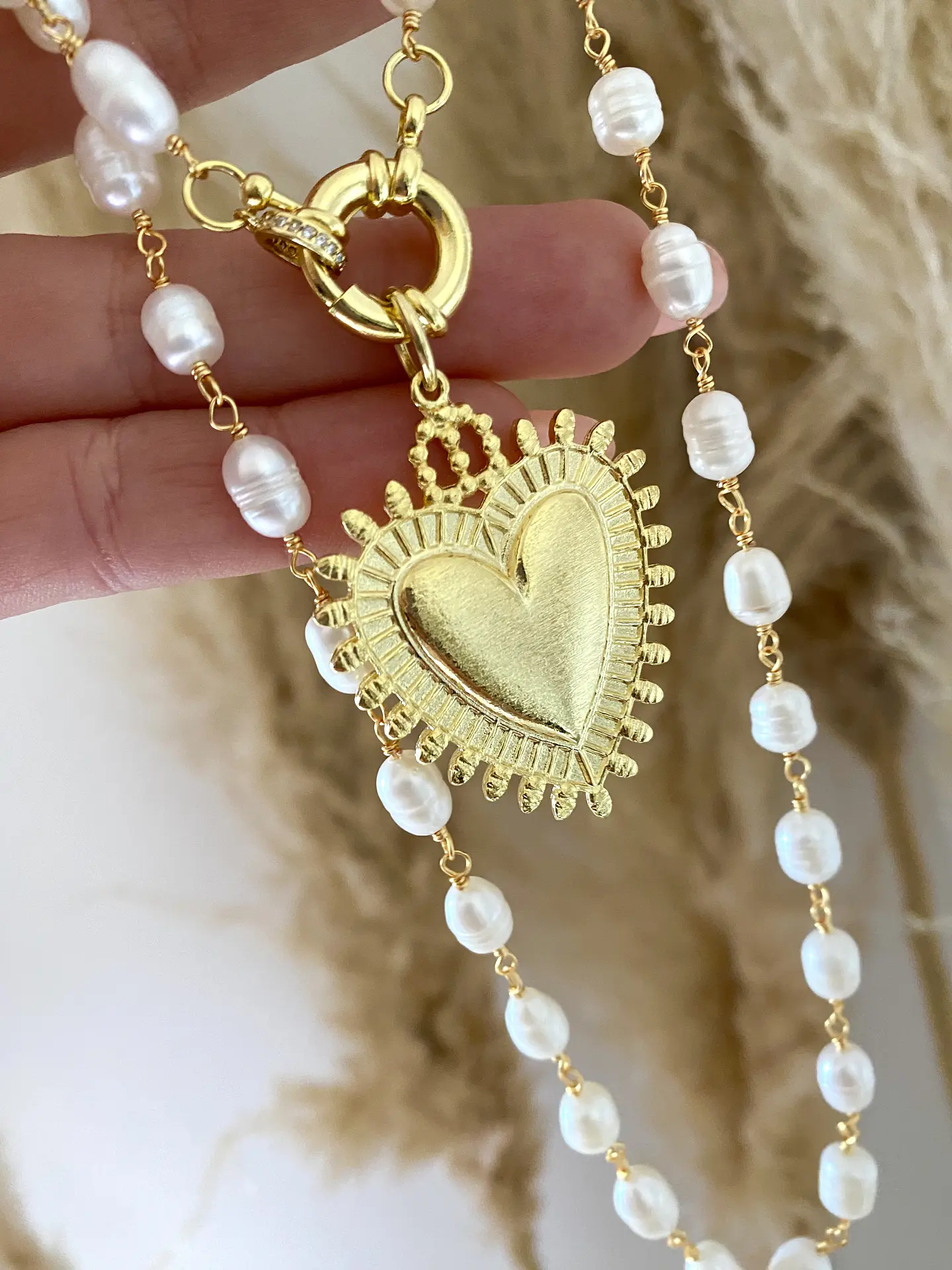 Collar Perlas Maxi  Corazón Sagrado Broche timón 1