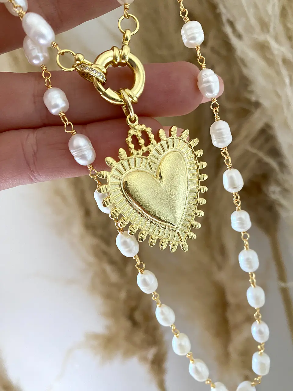 Collar Perlas Maxi  Corazón Sagrado Broche timón 1