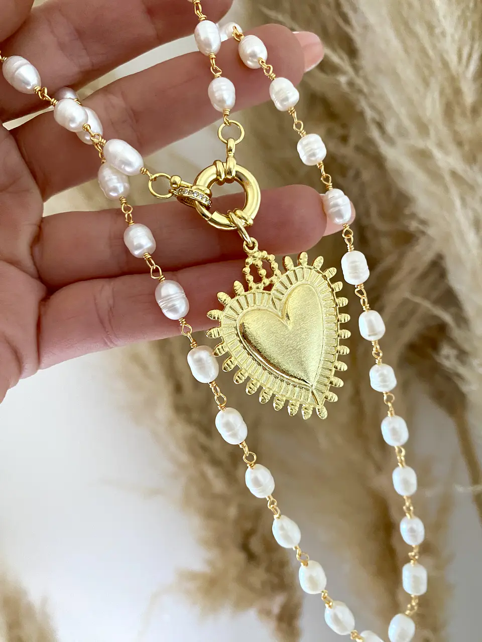 Collar Perlas Maxi  Corazón Sagrado Broche timón 4