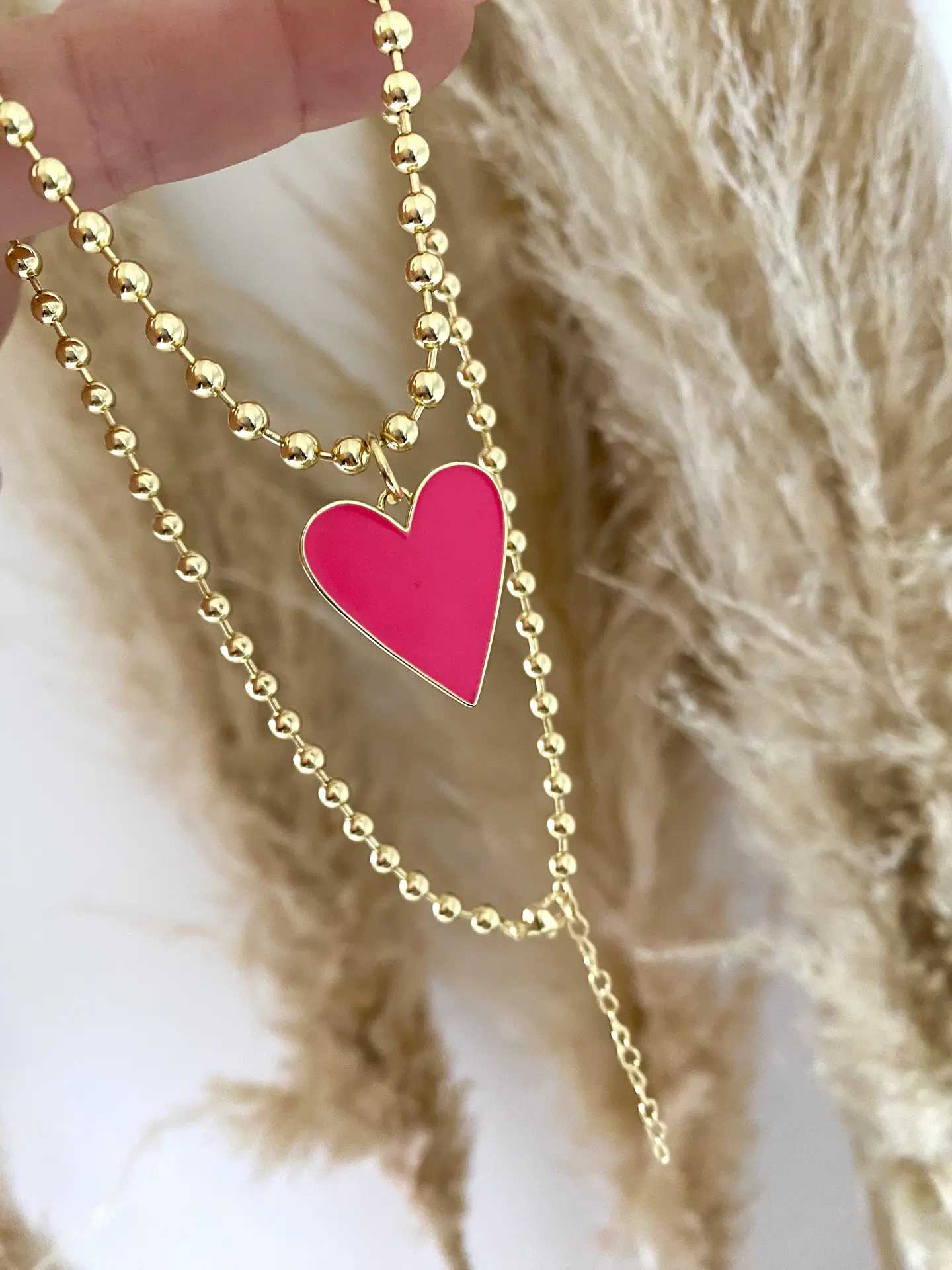Collar balines Corazón fucsia esmaltado  4