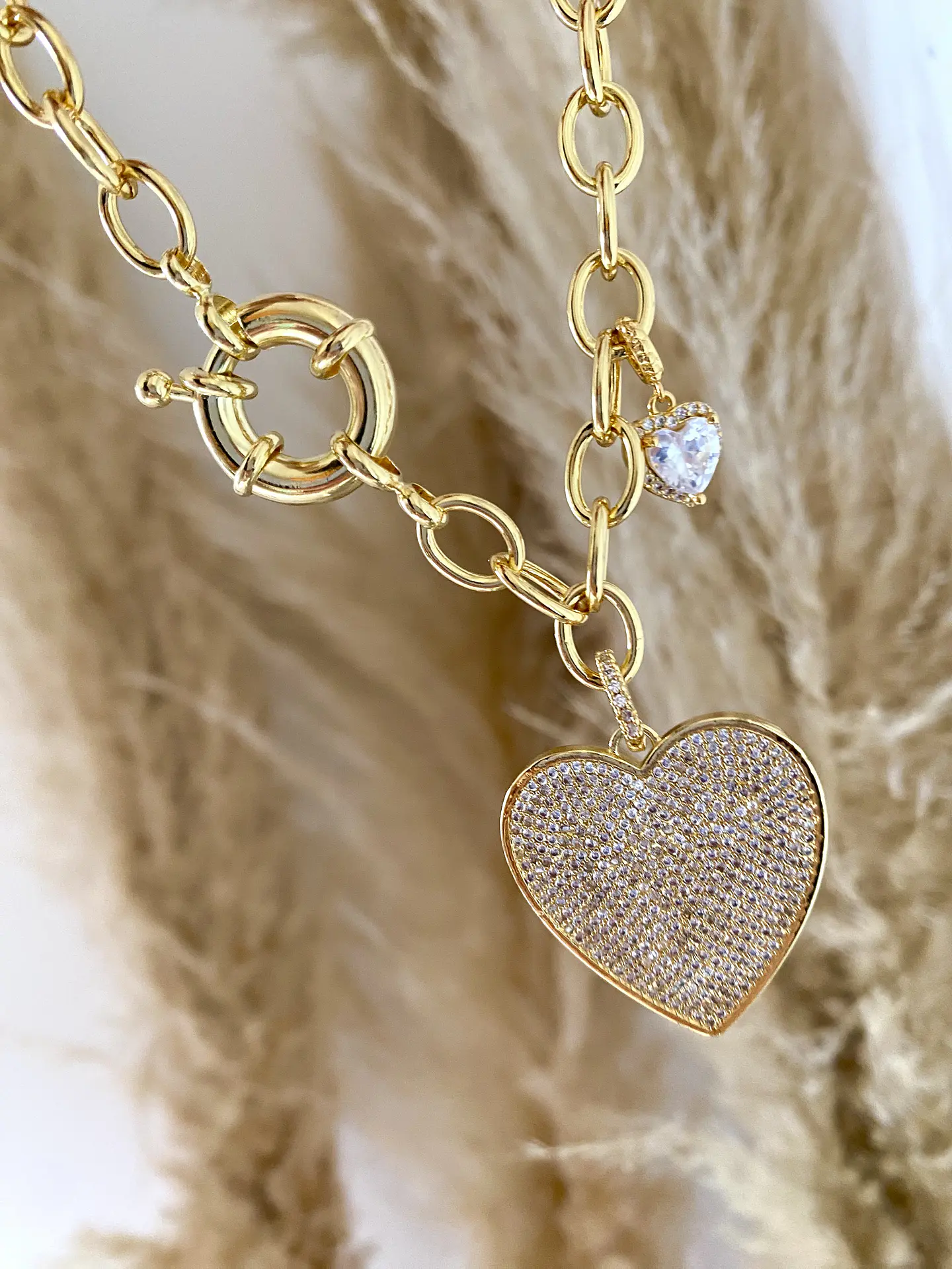 Collar Maxi Corazon Circones Punto luz Corazón Cristal Gold 2