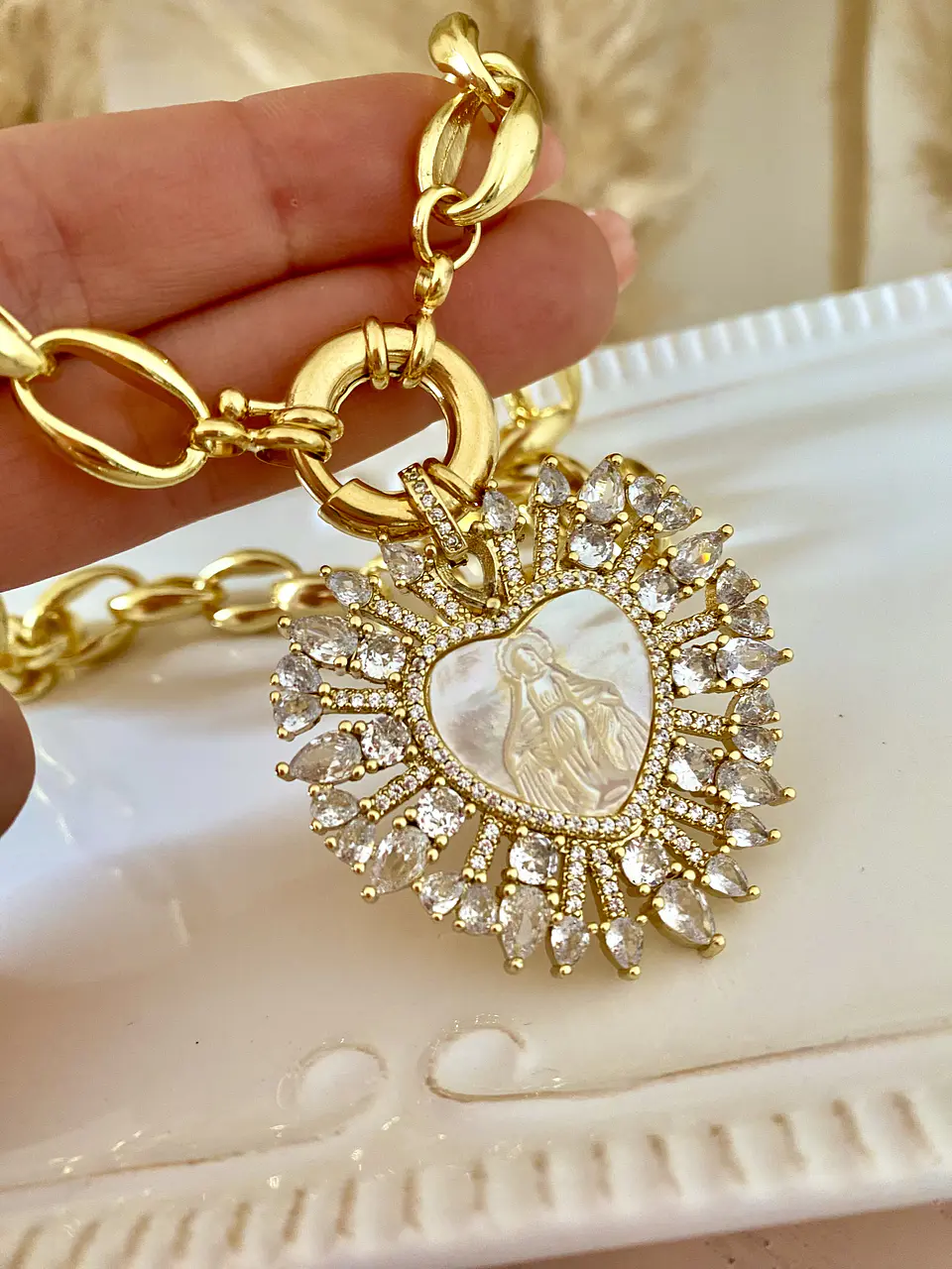 Collar maxi Cadenon dije Maxi Virgen Nacar Cristales  1