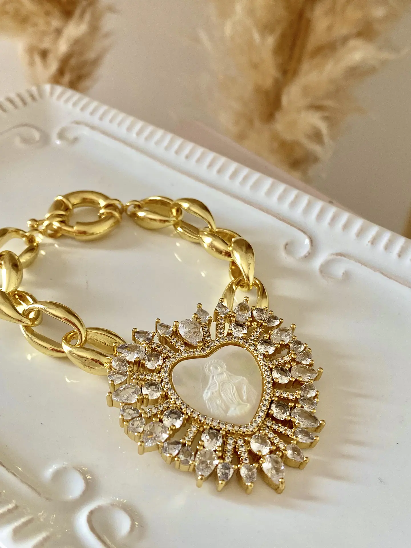 Pulsera maxi Cadenon dije Maxi Virgen Nacar Cristales 1