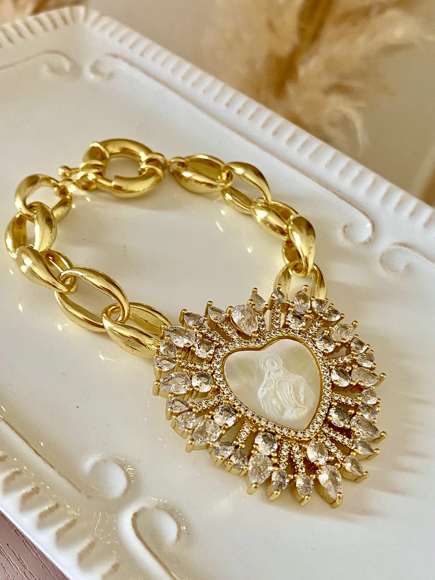 Pulsera maxi Cadenon dije Maxi Virgen Nacar Cristales 4