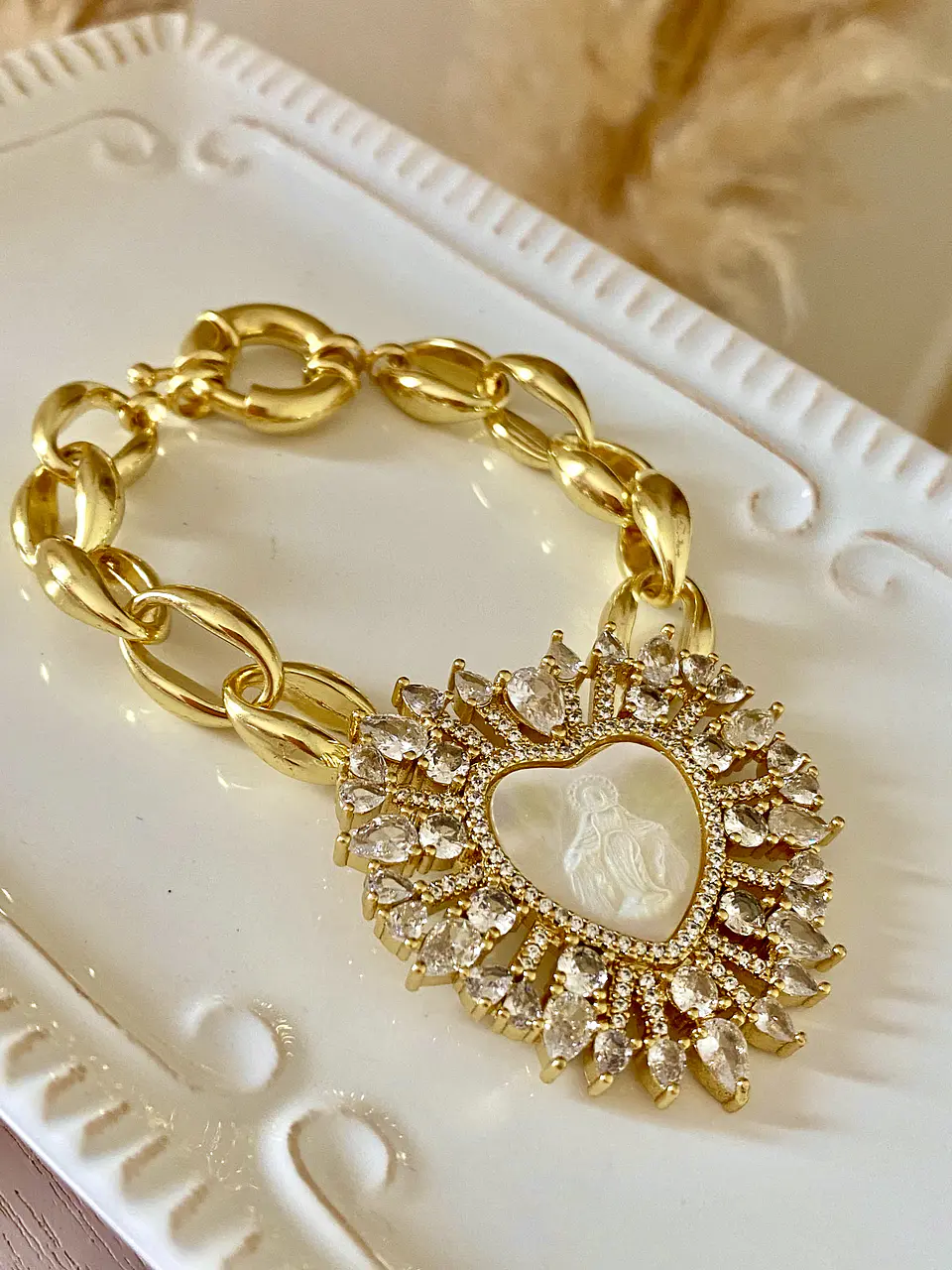 Pulsera maxi Cadenon dije Maxi Virgen Nacar Cristales 4