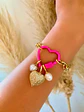 Pulsera conector Corazón Fucsia +  corazones y Perla  - Miniatura 1