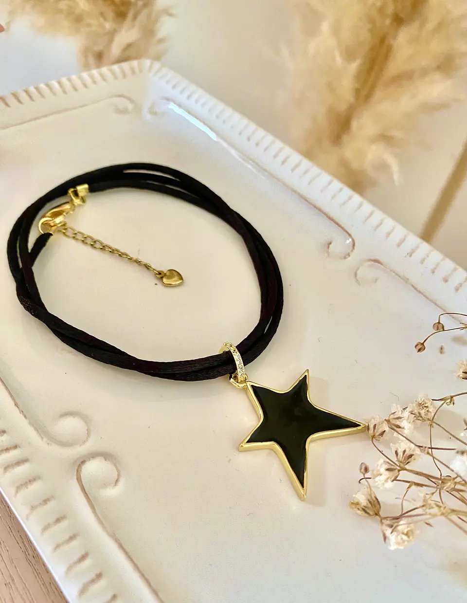 Pulsera Estrella Black cordón de seda negro 4