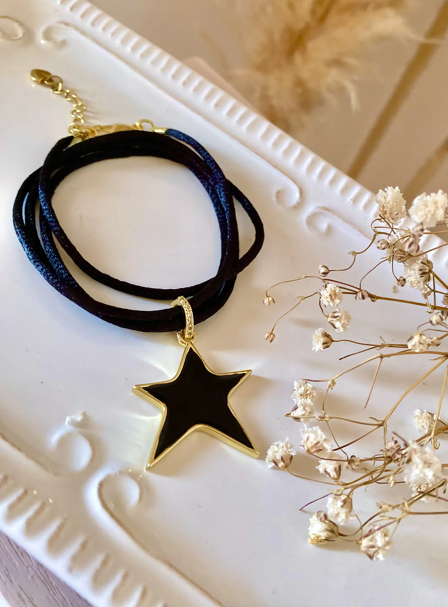 Pulsera Estrella Black cordón de seda negro 7