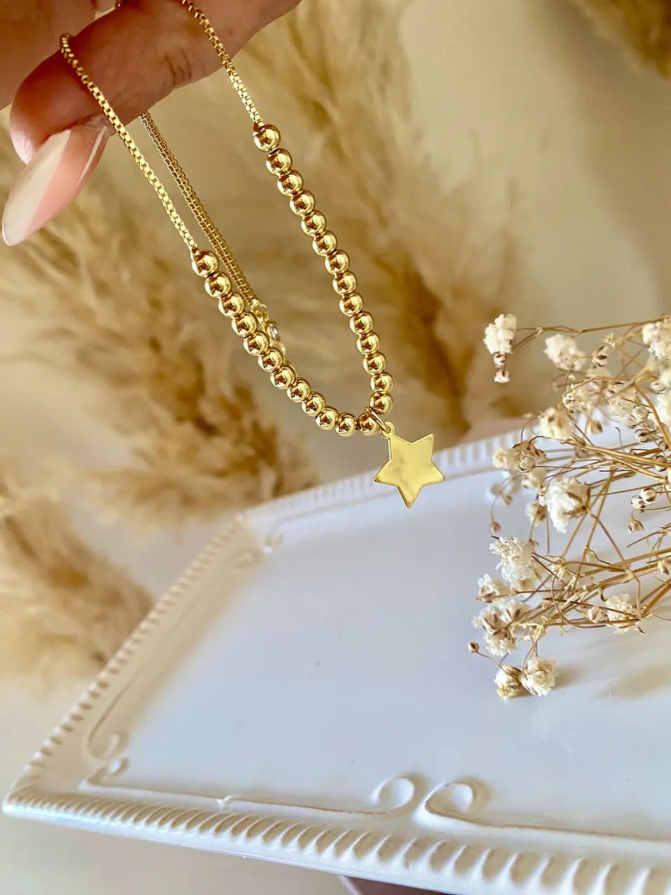 Pulsera balines dije Estrellita Gold  3