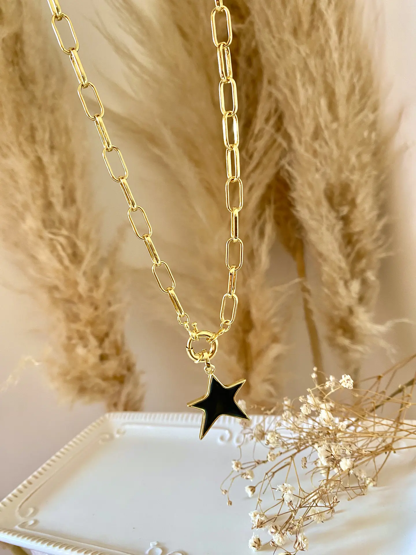 Collar Estrella esmaltada black Cadena gold  4