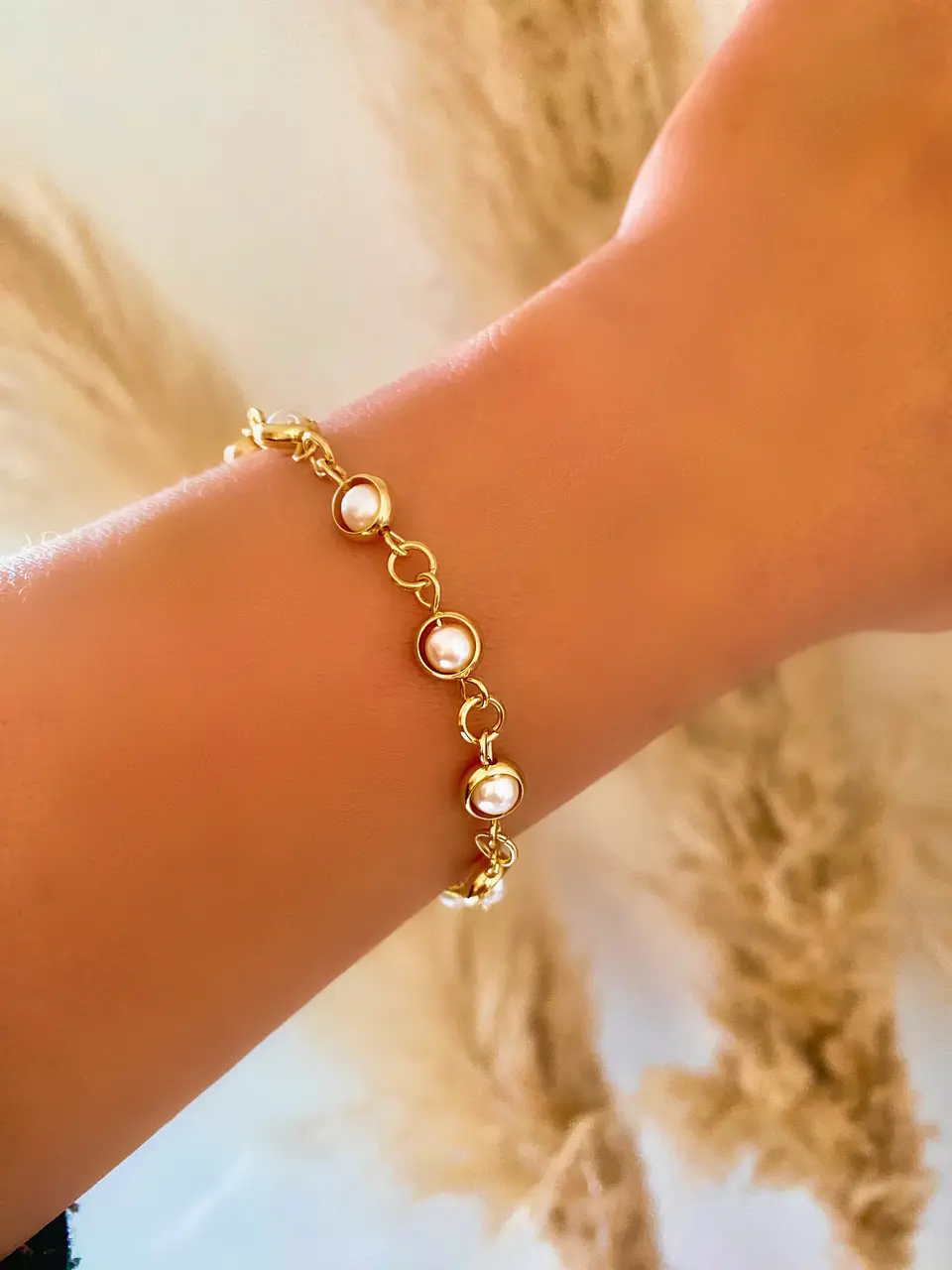 Pulsera perlitas engarzadas gold 2