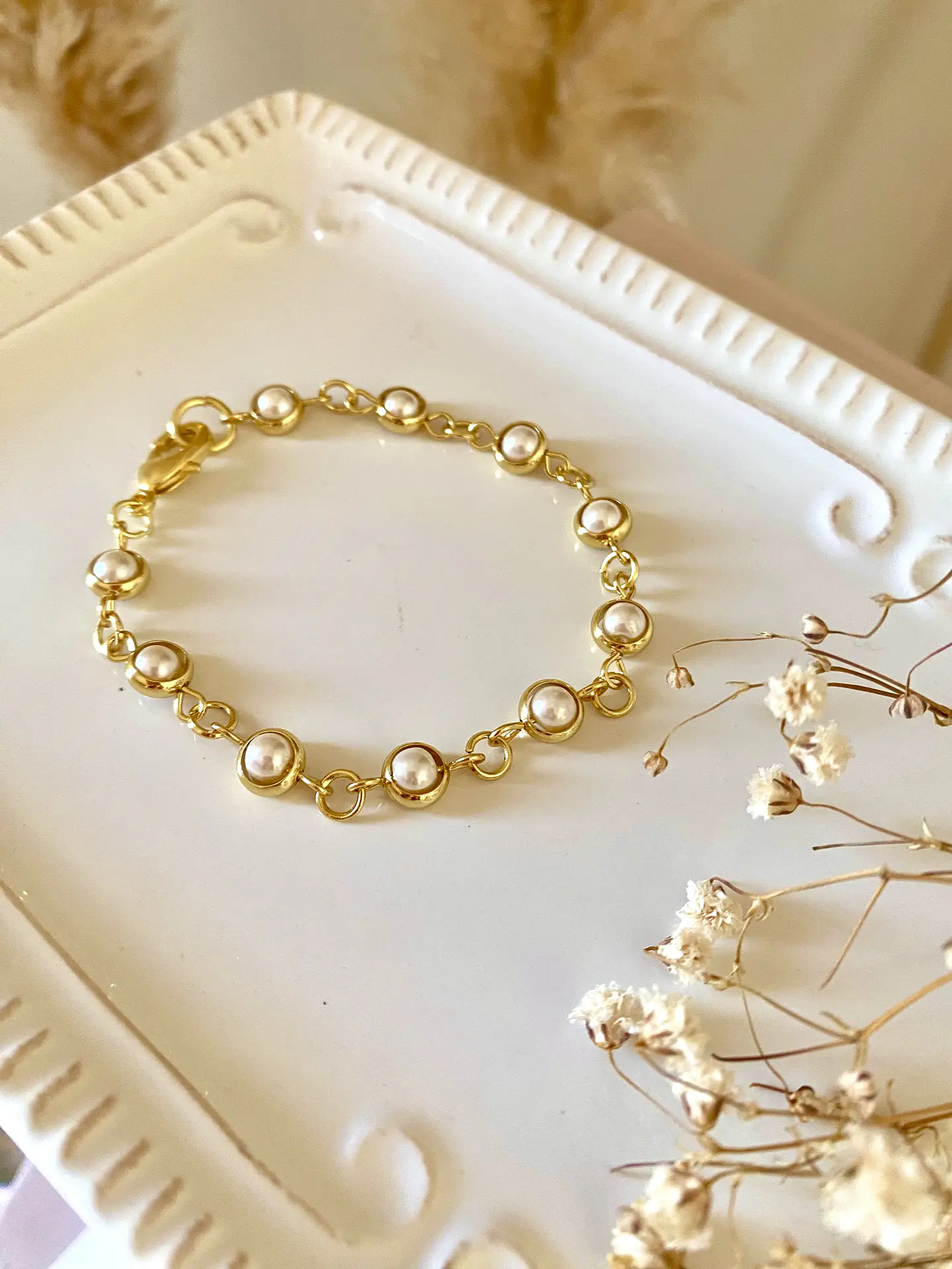 Pulsera perlitas engarzadas gold 3
