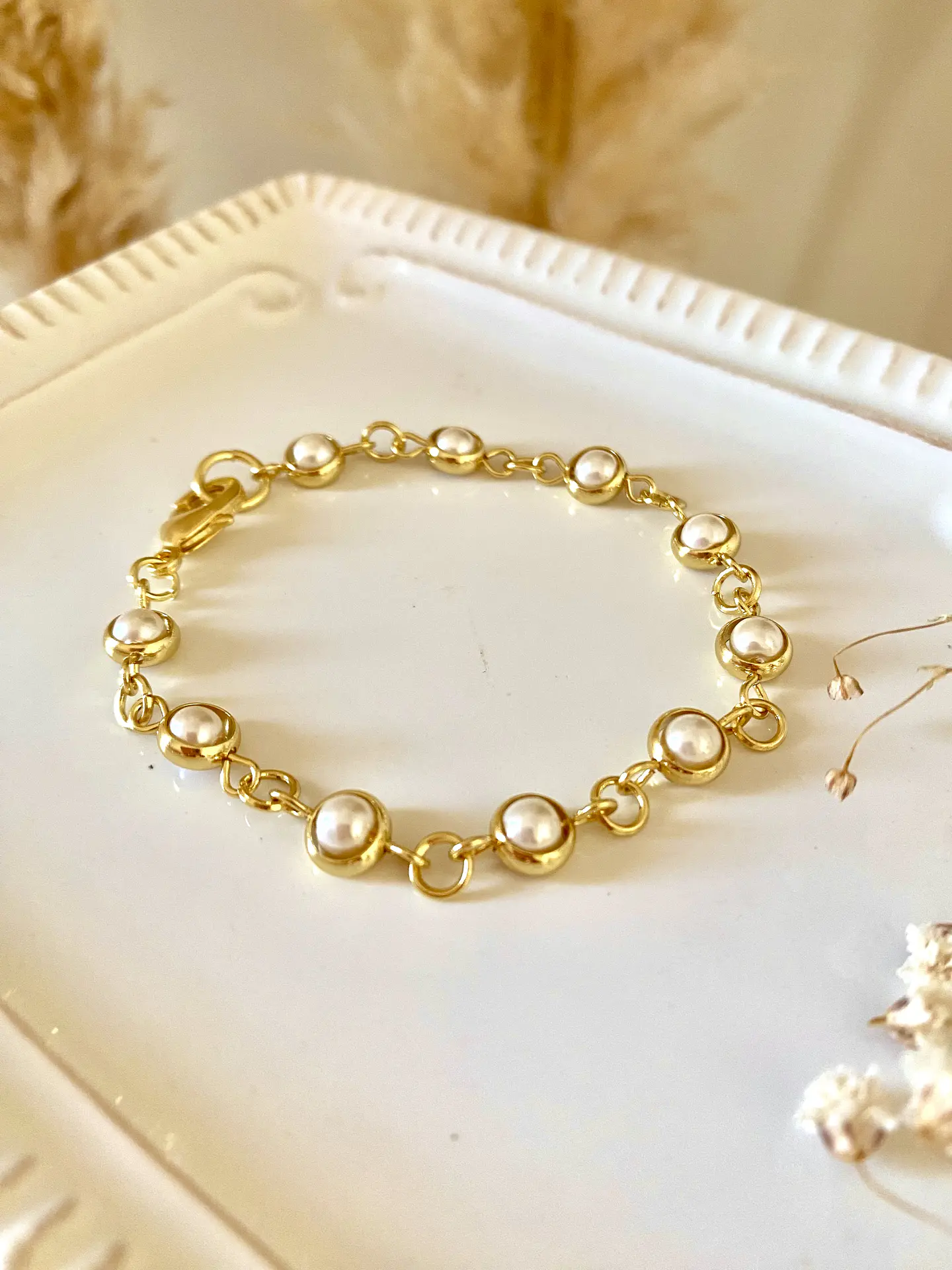 Pulsera perlitas engarzadas gold 1