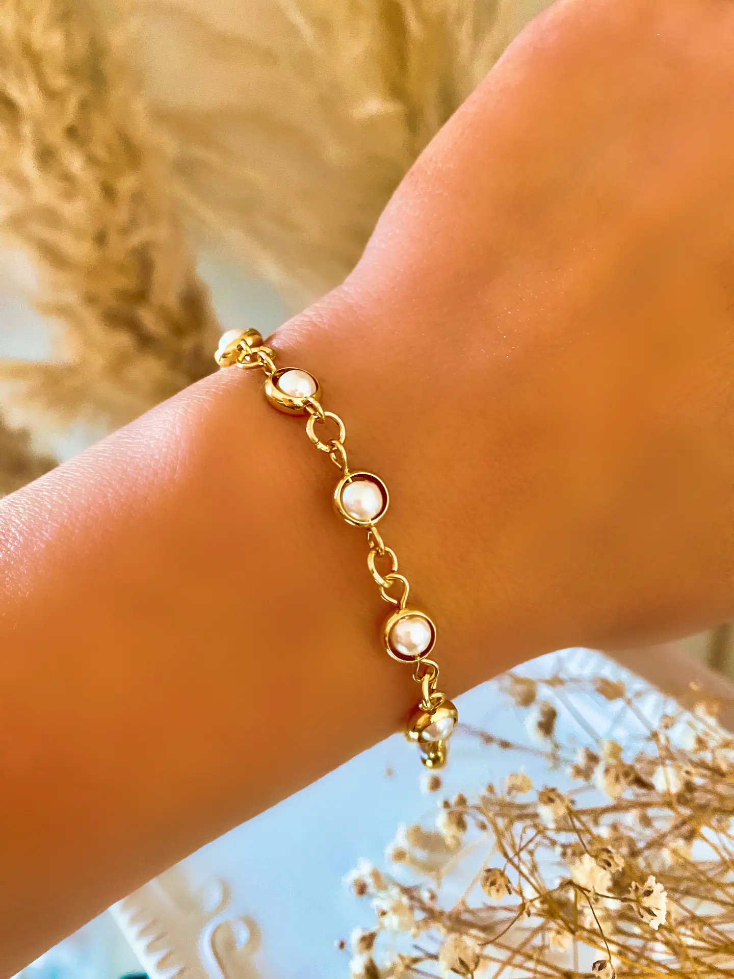 Pulsera perlitas engarzadas gold 4