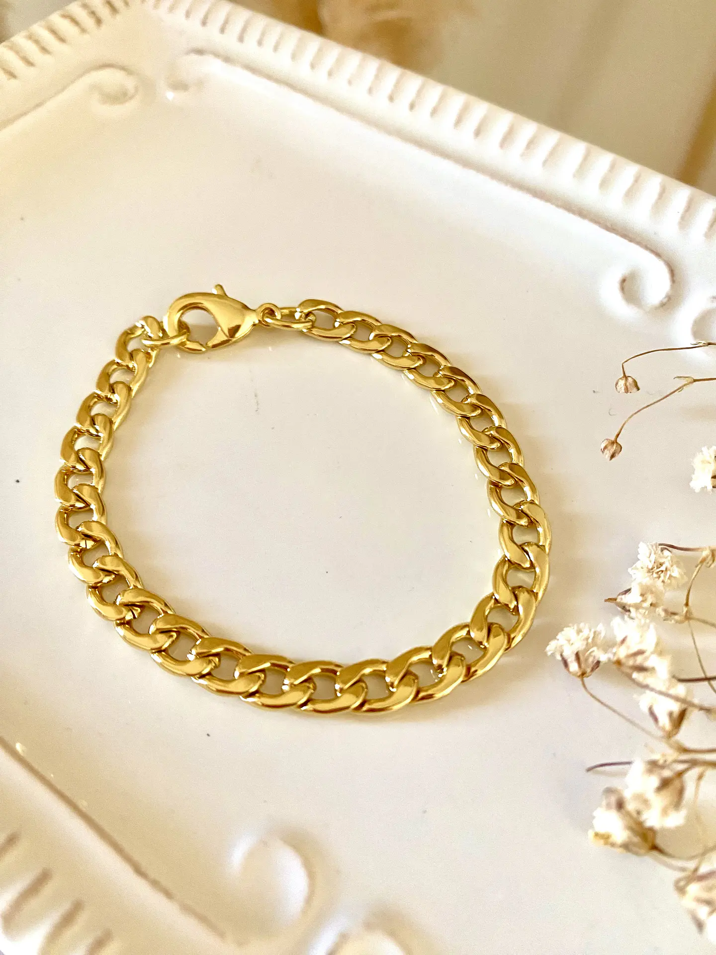 Pulsera Cadena cubana delgada gold  3