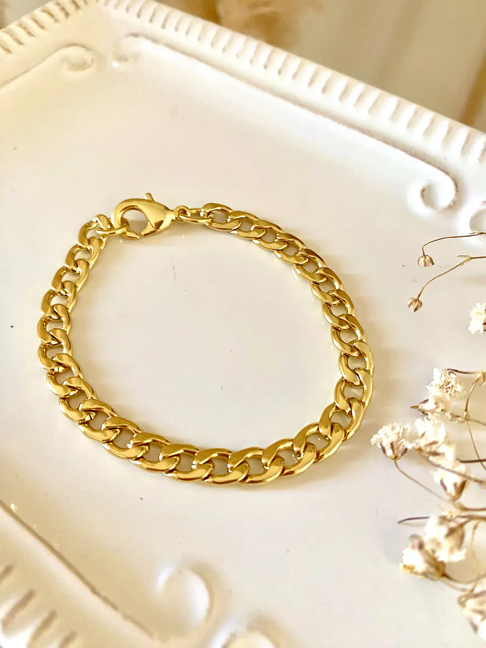 Pulsera Cadena cubana delgada gold  3