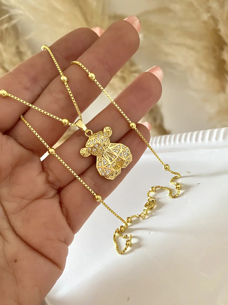 Collar Osito Circones Cadena bolita gold  1