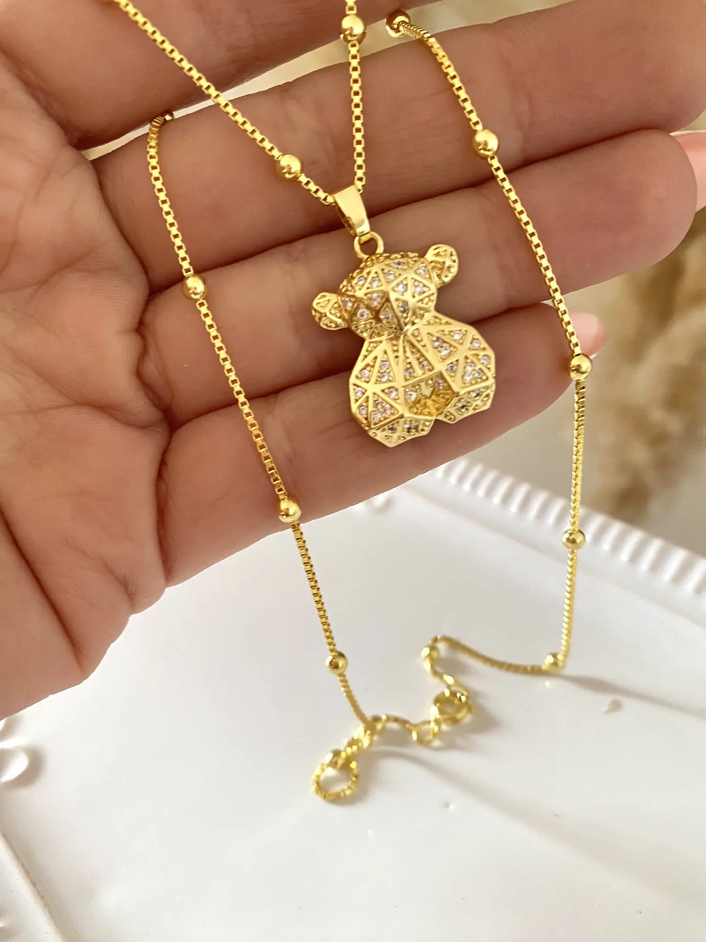 Collar Osito Circones Cadena bolita gold  3