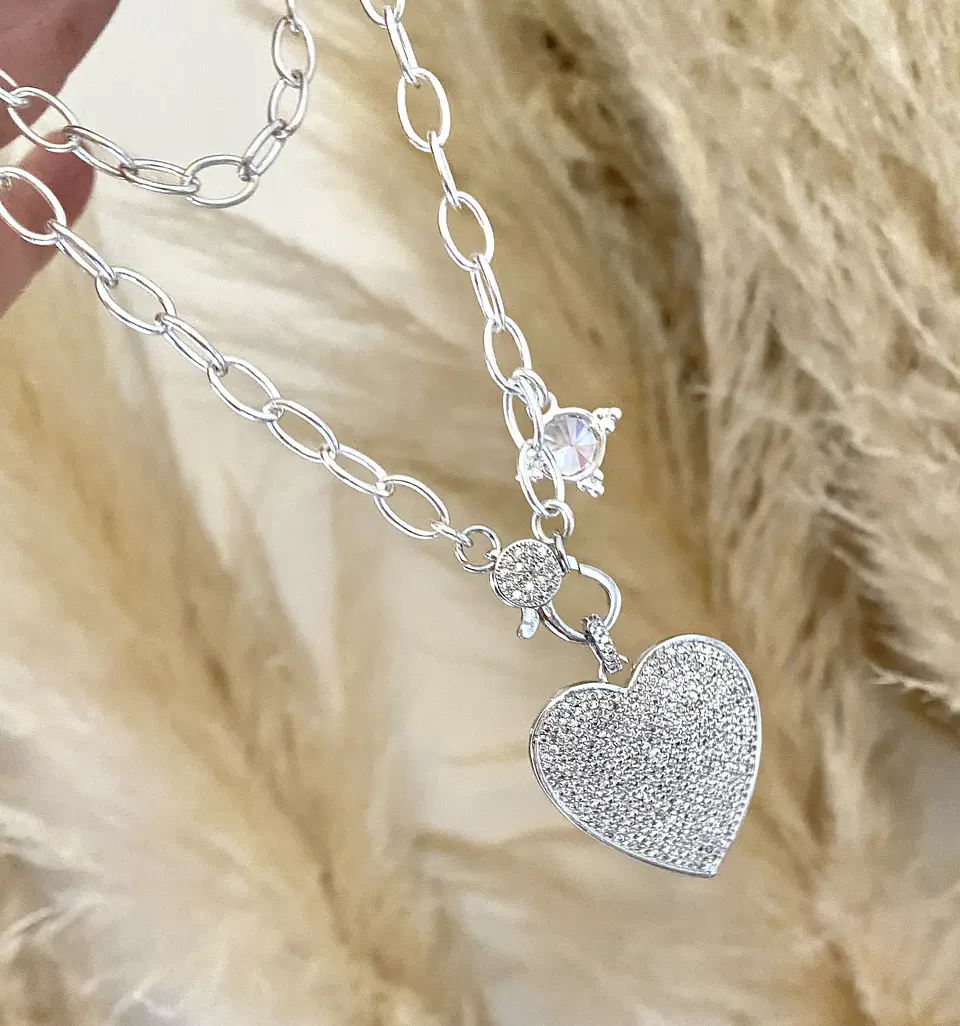 Collar Maxi Corazon Circones Punto luz Silver 4