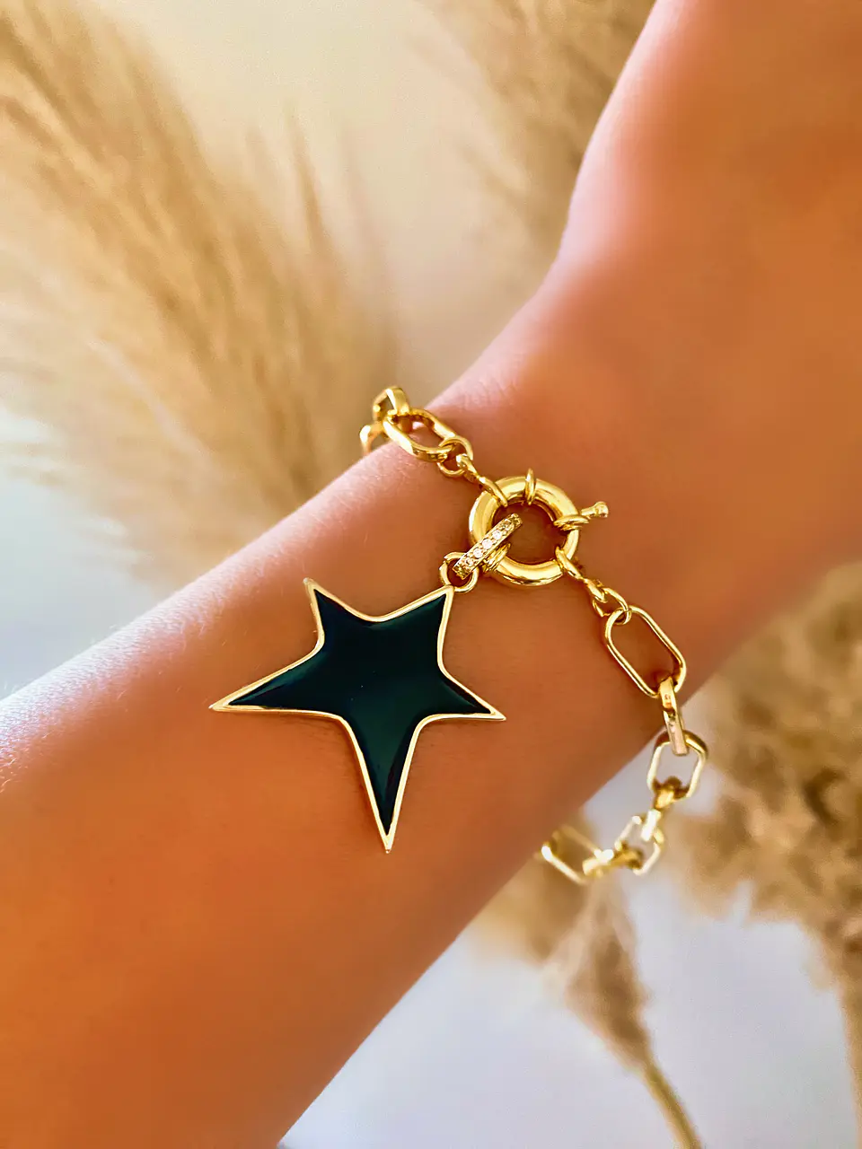 Pulsera Estrella Black maxi Eslabones tradicionales Gold 2