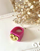Anillo Resina Fucsia Corazón Dorado - Miniatura 3