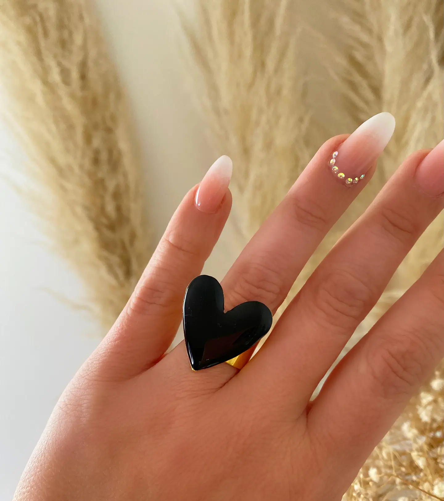 Anillo Corazón Black esmaltado Baño oro 18 k 1