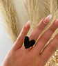 Anillo Corazón Black esmaltado Baño oro 18 k - Miniatura 1