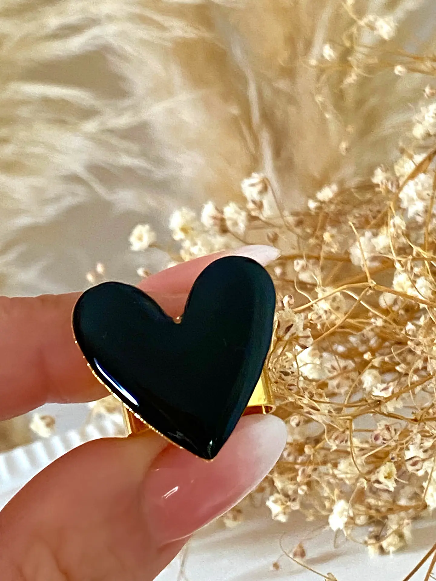 Anillo Corazón Black esmaltado Baño oro 18 k 2