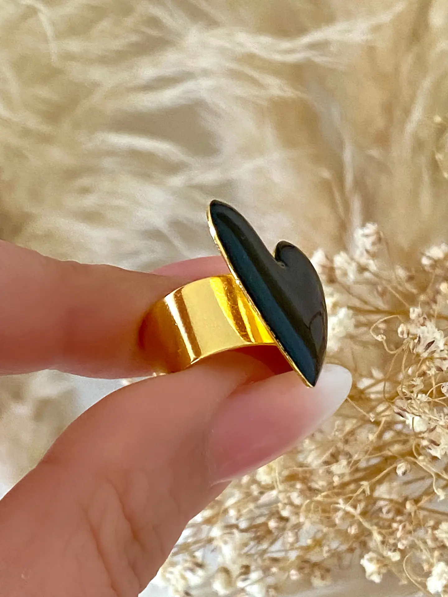 Anillo Corazón Black esmaltado Baño oro 18 k 4