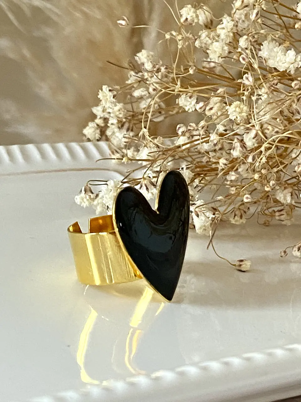 Anillo Corazón Black esmaltado Baño oro 18 k 3