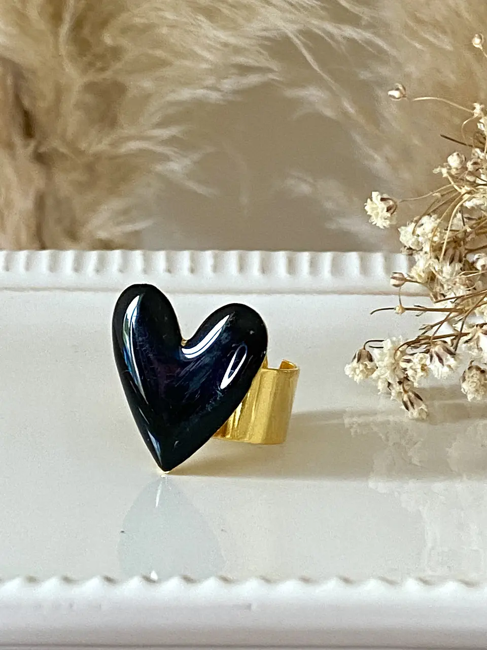 Anillo Corazón Black esmaltado Baño oro 18 k 5