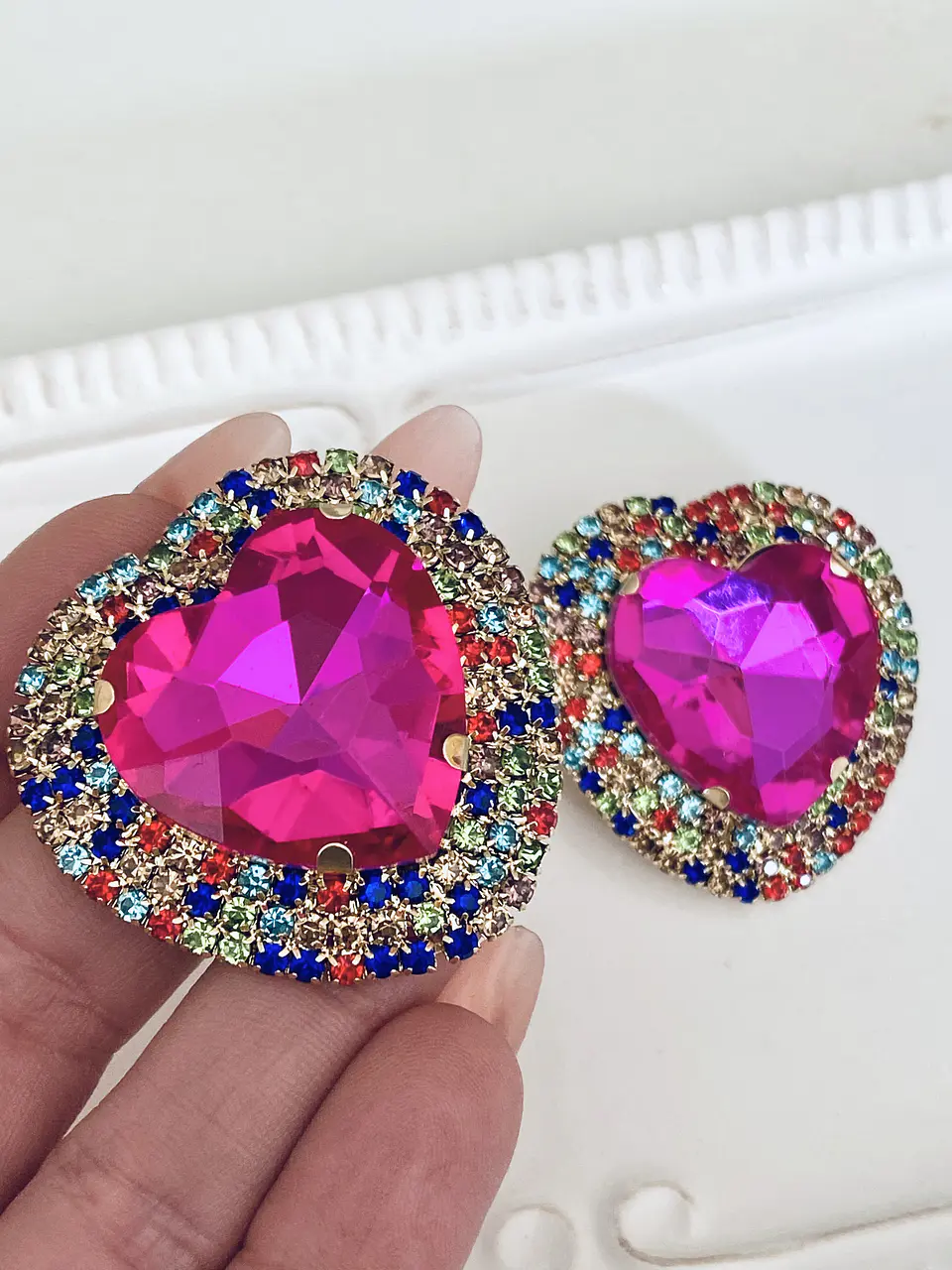 Maxi Aros Corazón Cristal Fucsia Strass  1