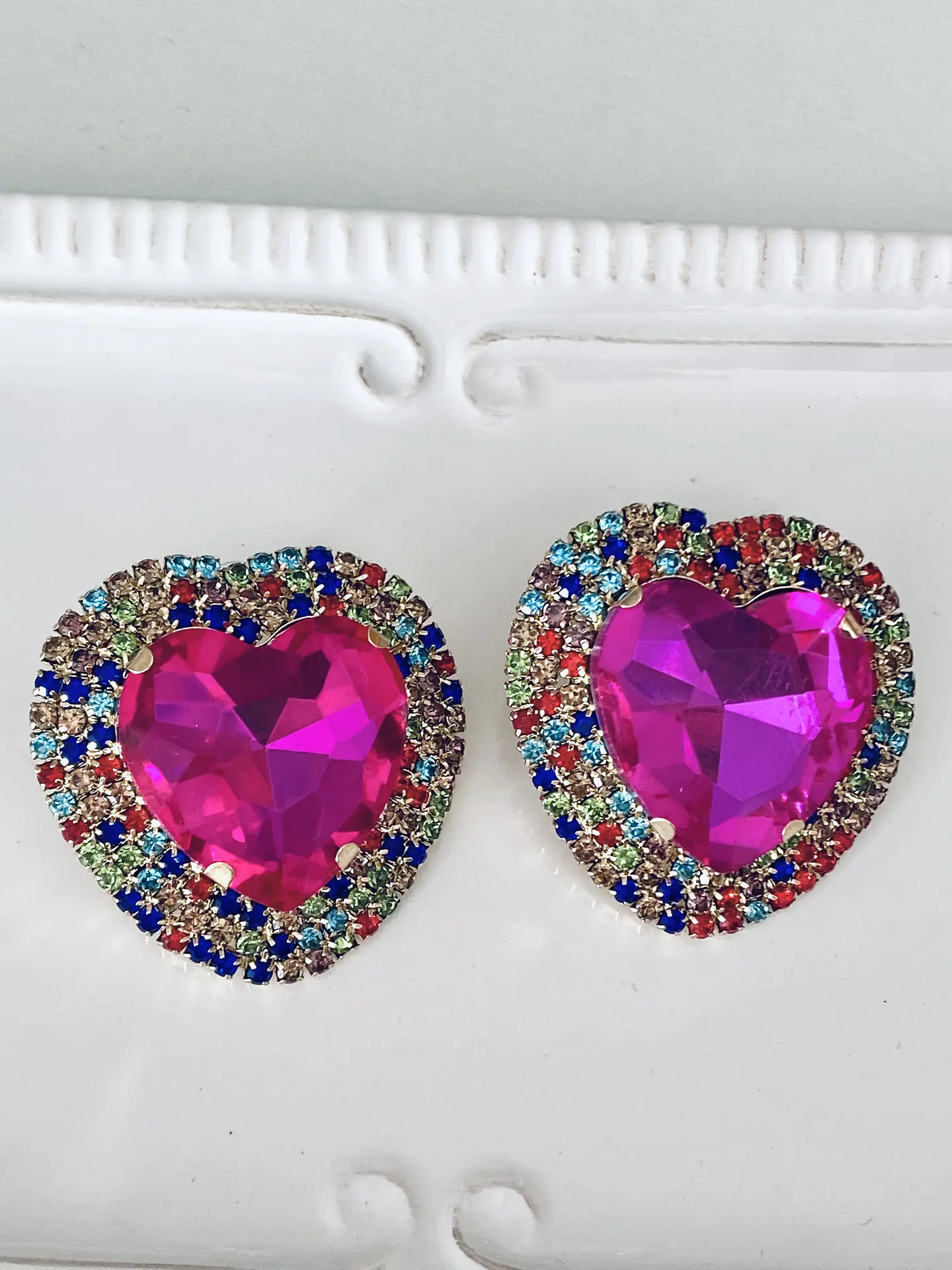 Maxi Aros Corazón Cristal Fucsia Strass  3