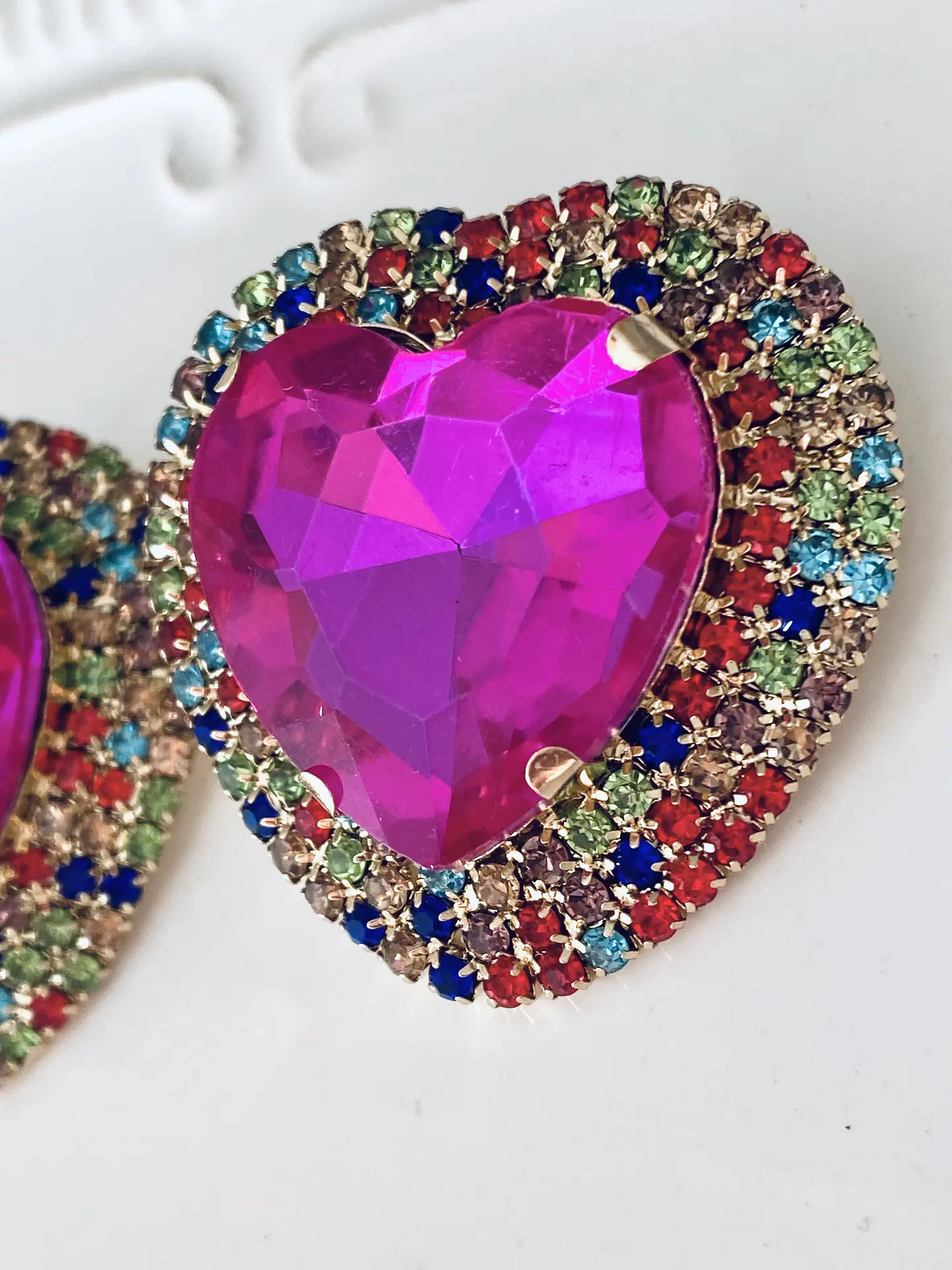Maxi Aros Corazón Cristal Fucsia Strass  2