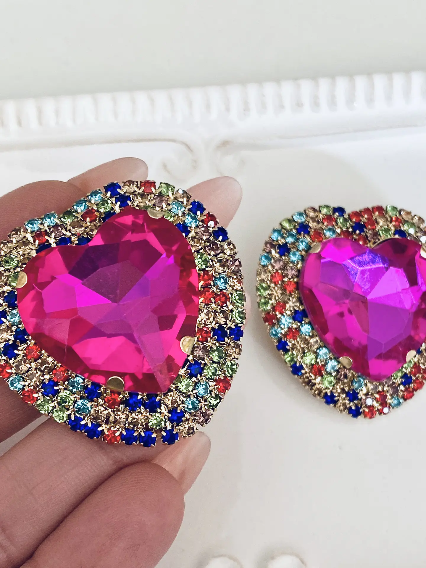 Maxi Aros Corazón Cristal Fucsia Strass  4