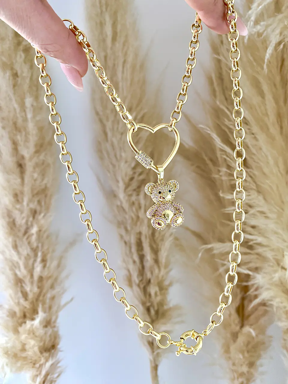 Collar Osito circones conector Corazón gold 2