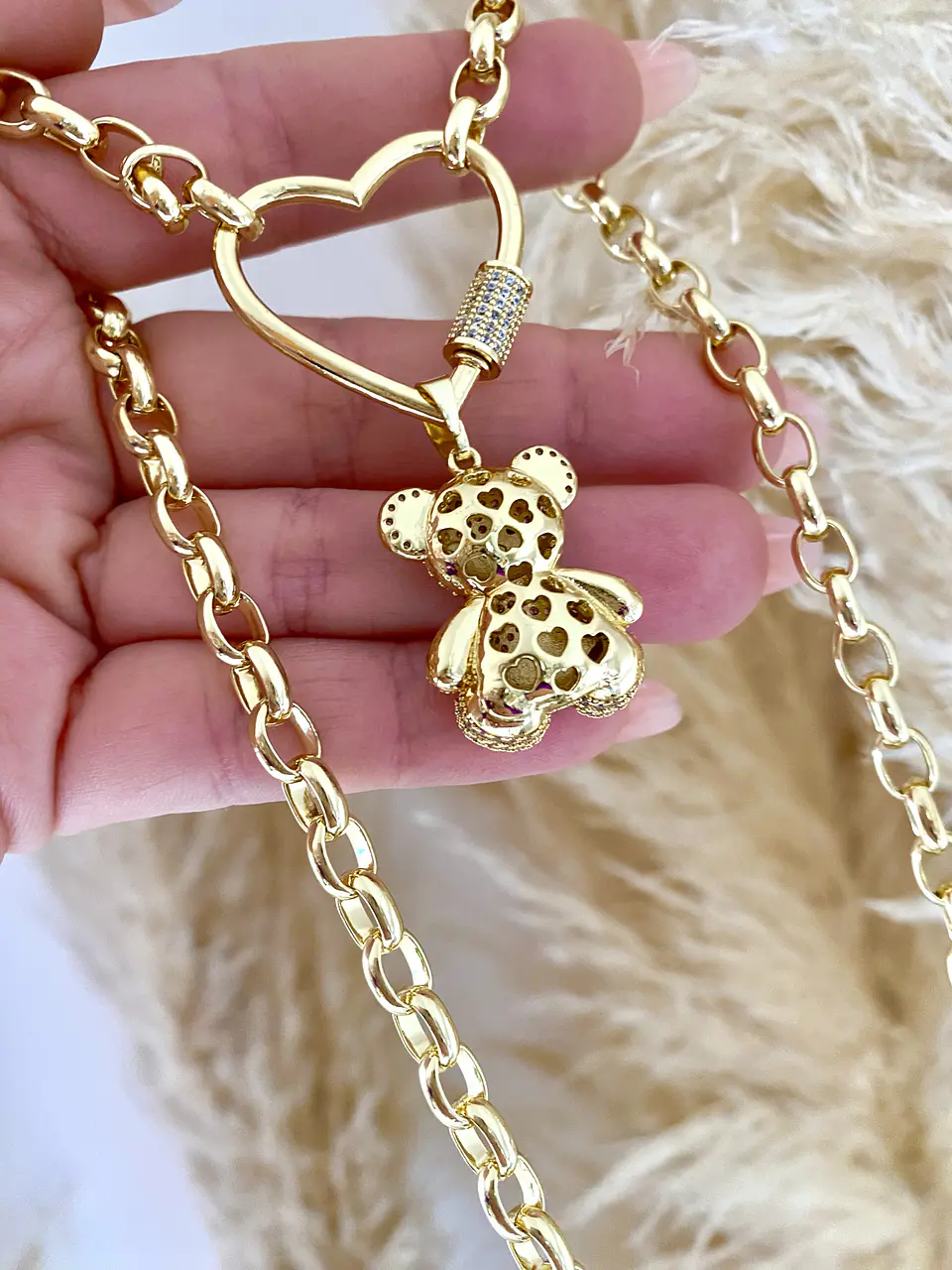 Collar Osito circones conector Corazón gold 4