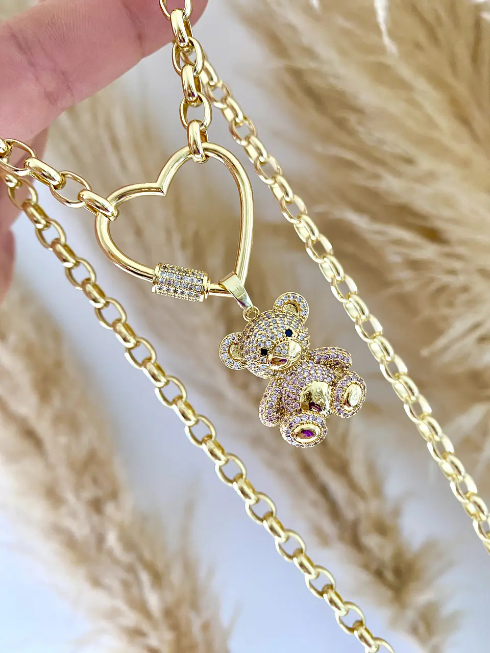 Collar Osito circones conector Corazón gold 1