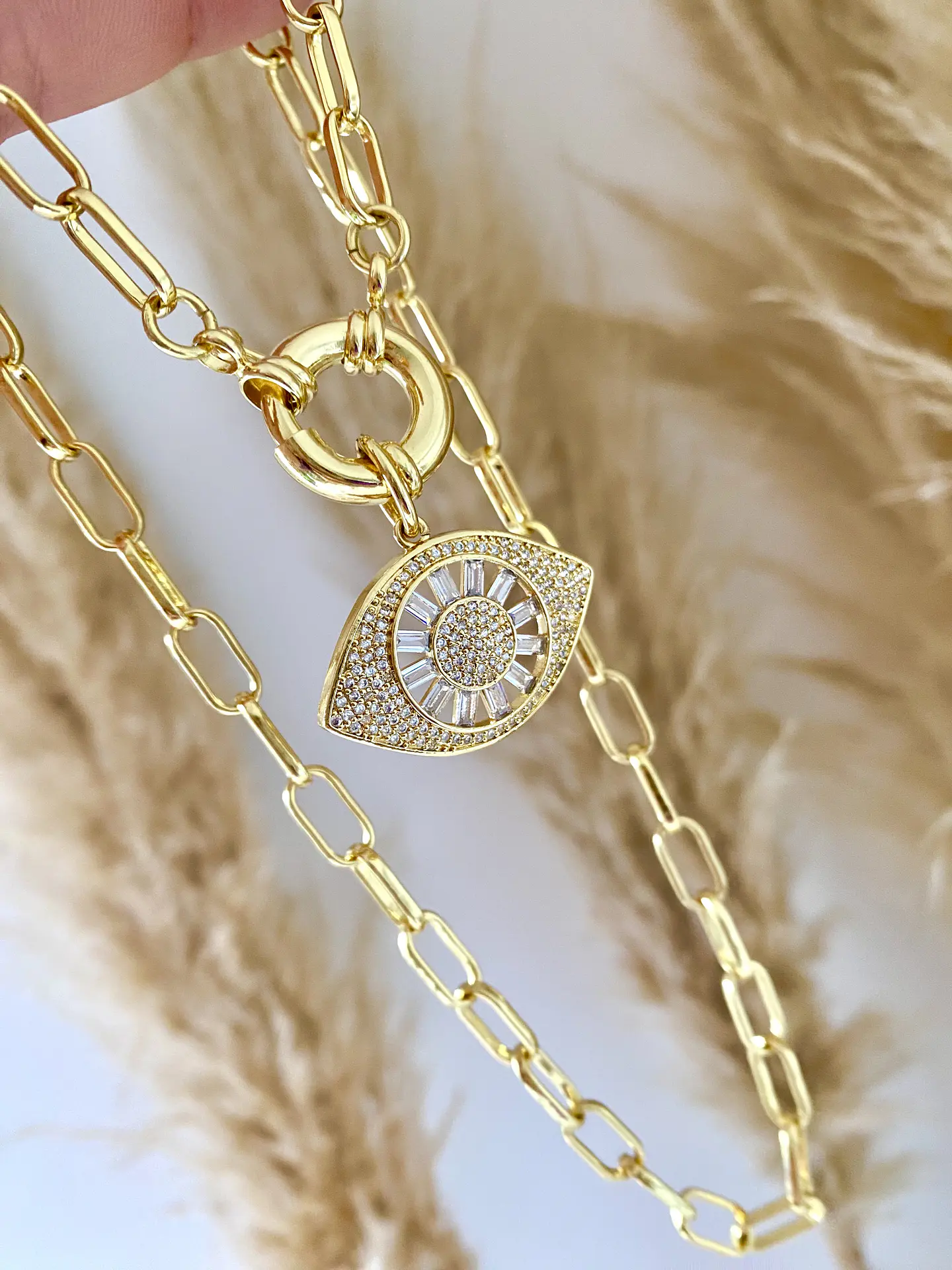 Collar Maxi Ojo Circones y cristal gold 1