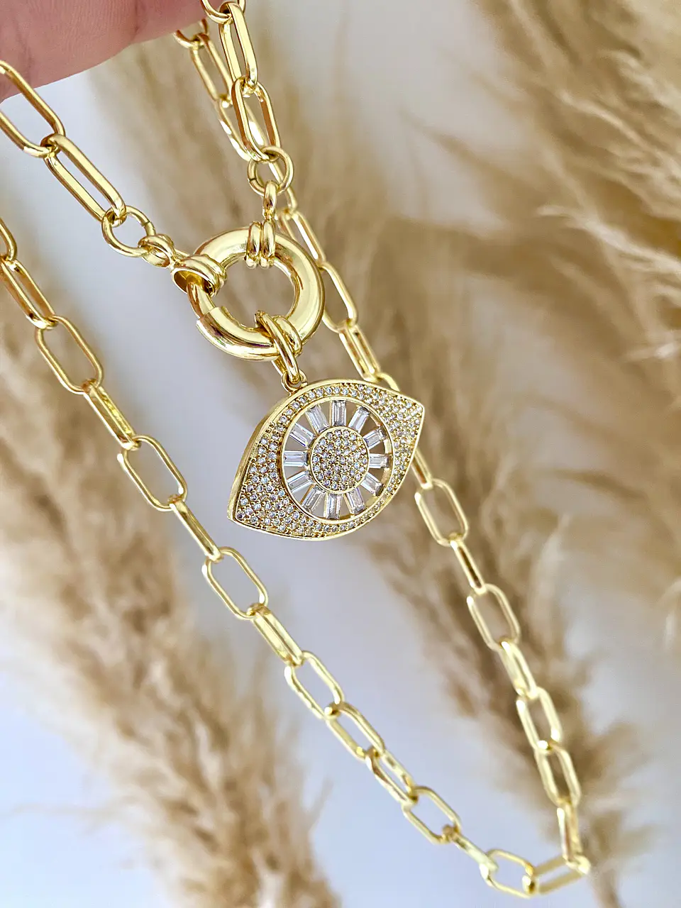Collar Maxi Ojo Circones y cristal gold 1