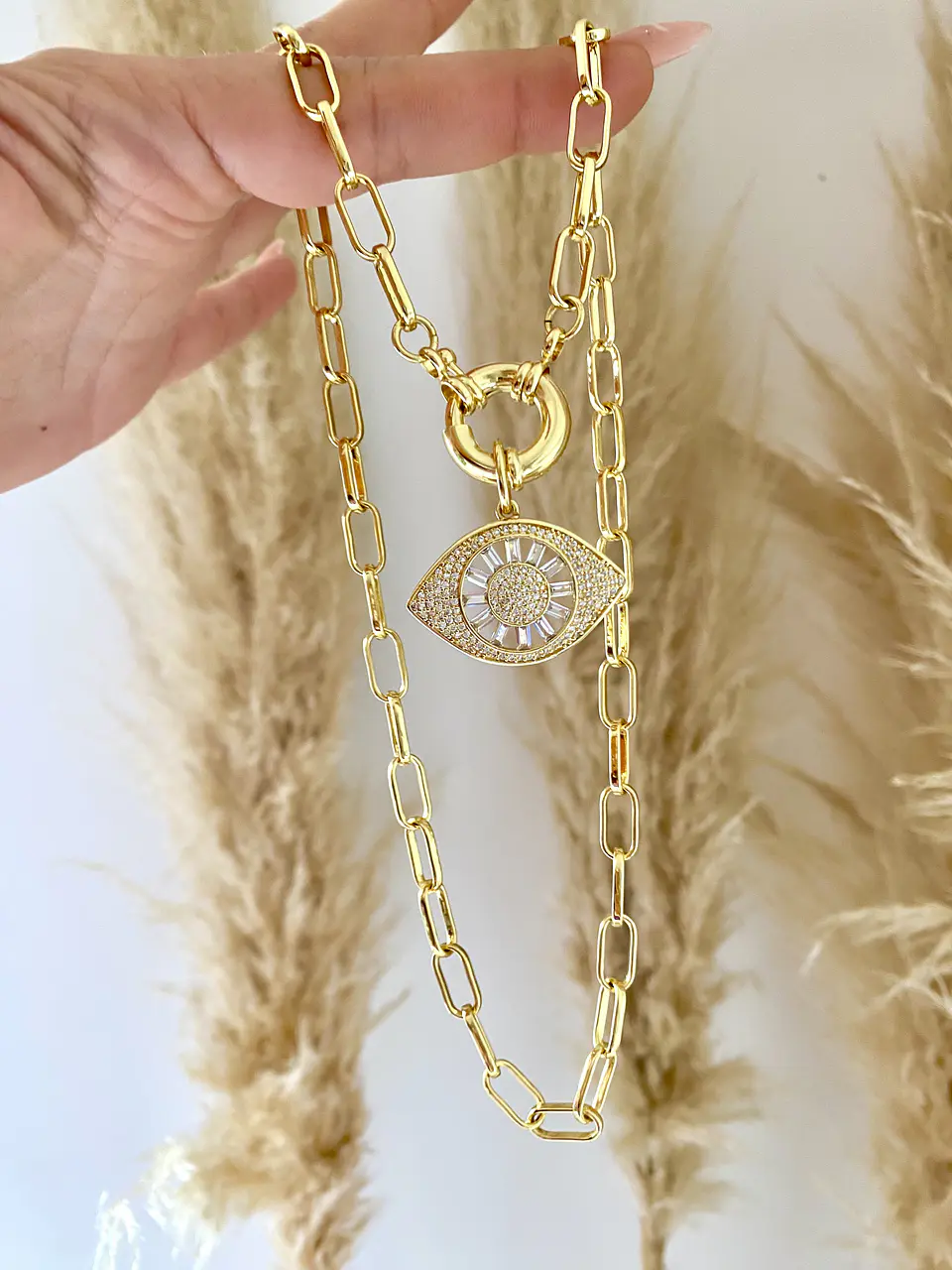 Collar Maxi Ojo Circones y cristal gold 2