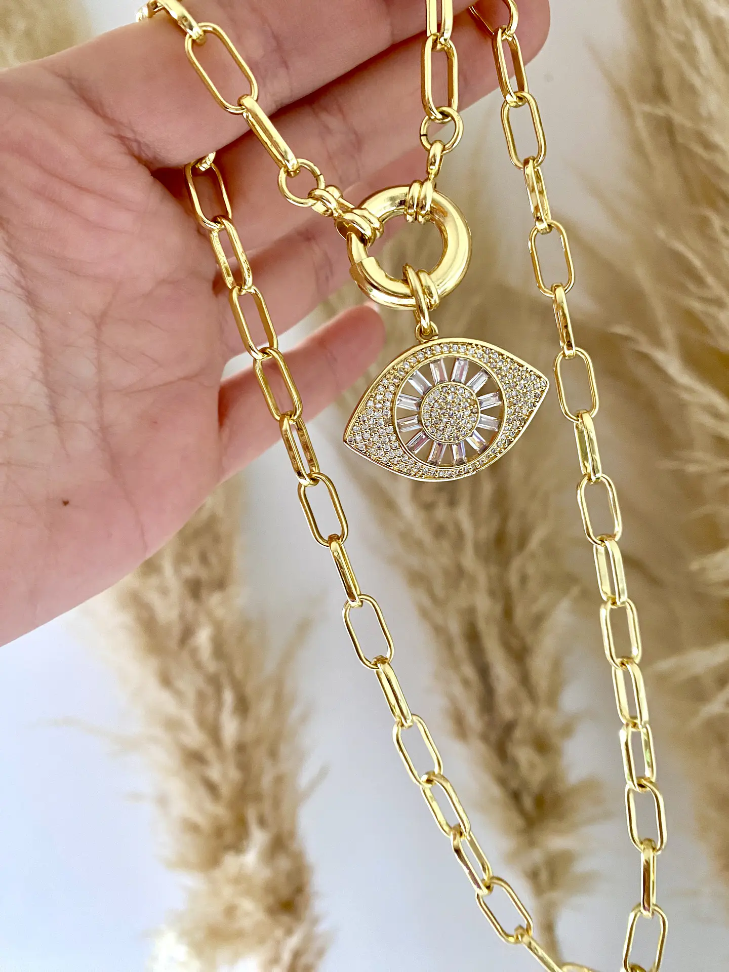 Collar Maxi Ojo Circones y cristal gold 3