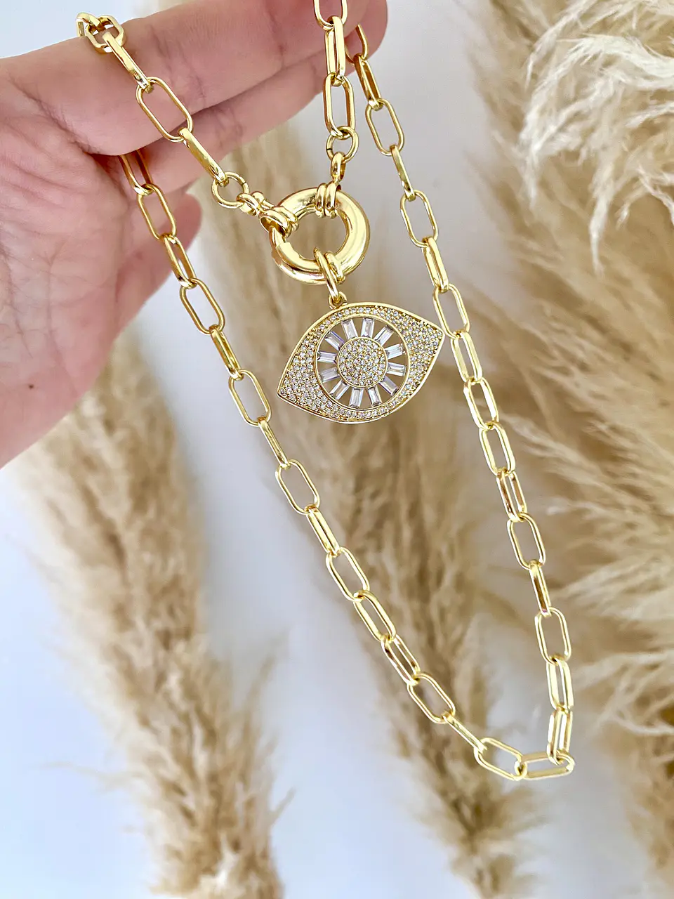 Collar Maxi Ojo Circones y cristal gold 4