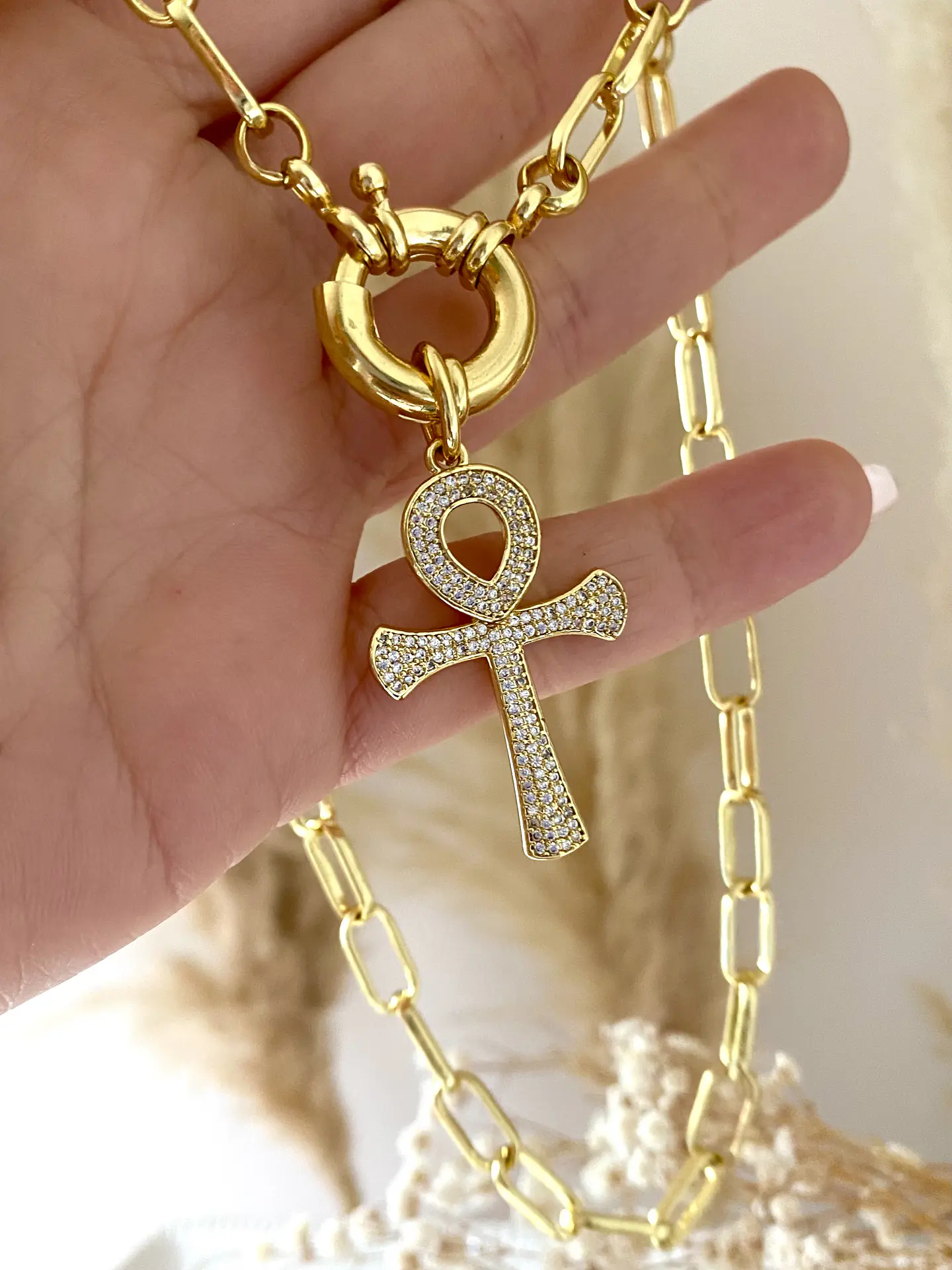 Collar Maxi eslabones dije Ankh circones  1