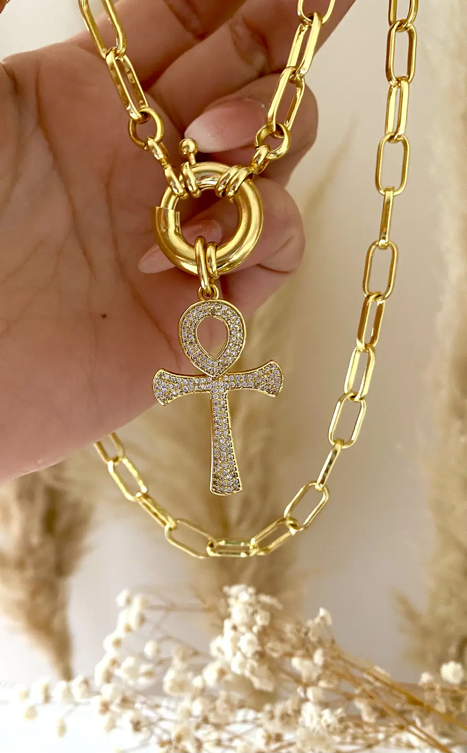 Collar Maxi eslabones dije Ankh circones  3